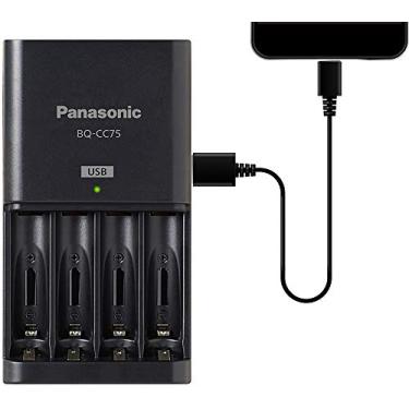 Imagem de Carregador de bateria individual avançado Panasonic BQ-CC75KSBHA com porta de carregamento USB, preto