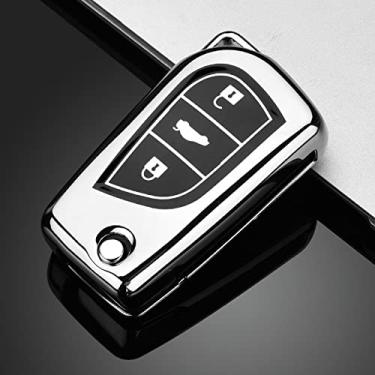 Imagem de KRUPTI Capa de chave de carro TPU, apto para Toyota Auris Corolla Avensis Verso Yaris Aygo Scion TC IM 2015 2016 Camry RAV4, Prata