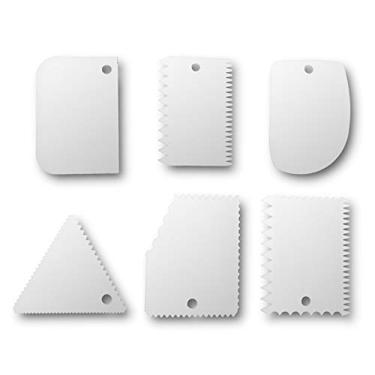 Imagem de Conjunto de raspador de bolo ANZKA, placa de pente de sorvete para cortadores de massa de plástico liso e suave para manteiga de gelo, faça-você-mesmo, bordas de gelo, decoração lateral, espátula, mousse (6 peças, branco)