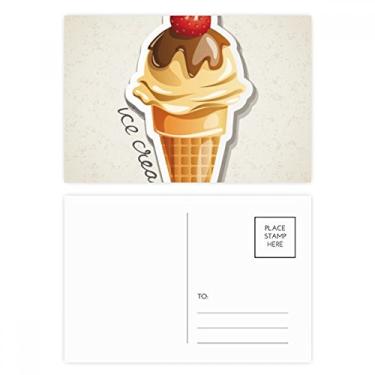 Imagem de Conjunto de cartão postal de cone de sorvete doce de chocolate de morango cartão de agradecimento