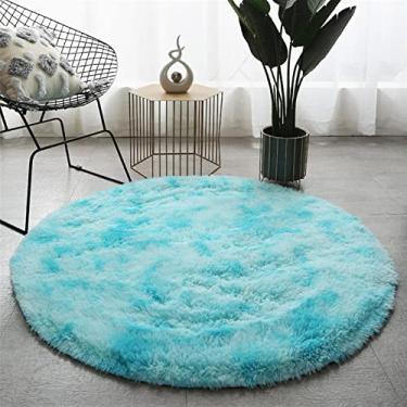 Imagem de Lifup Tapete redondo macio e fofo, tapete circular felpudo de pelúcia tie dye para sala de estar quarto decoração de casa azul 90 cm