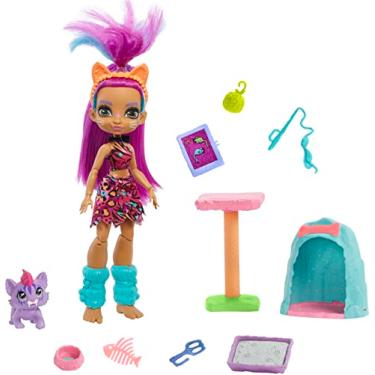 Imagem de Cave Club Purr-FECT Pet Adventure Playset with Roaralai Doll (8 – 10-inch, Purple Hair), Pet, Cat Condo and Storytelling Pieces, Gift for 4 Year Olds and Up