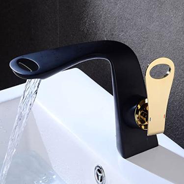 Imagem de Torneira para lavatório Banheiro quente e frio Torneira misturadora preta Monocomando para pia Torneira misturadora para lavatório montada no convés, tamanho único