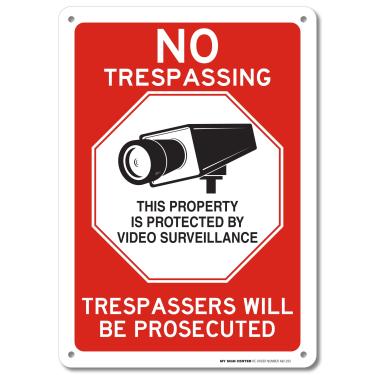 Imagem de No Trespassing This Property Is Protected By Video Surveillance Trespassers Will Be Prosecuted Sign, 25.4 cm x 35.6 cm 0.40 Alumínio, Resistência ao desbotamento, uso interno/externo, EUA FEITA por My
