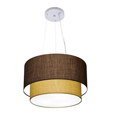 Imagem de Lustre Pendente Duplo Cúpula Tecido 25/40x35, Vivare Iluminação, Pendente4158 LCLP, Café/Palha, Médio