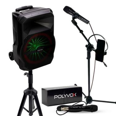 Imagem de Kit Show Polyvox com Caixa Amplificada XC-715T + Tripé para Caixa + Microfone com Fio + Pedestal para Microfone 