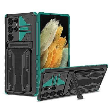 Imagem de LXURY Capa à prova de choque para Samsung Galaxy S23 Ultra/S23 Plus/S23, capa protetora para câmera de tela com suporte oculto, verde, S23 6,1 polegadas