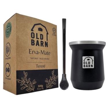 Imagem de Kit Tereré Old Barn Preto 1 Cuia De Alumínio Parede Dupla 300ml 1 Bomba Clássica 1 Erva 500g Sabor:Limão e Menta