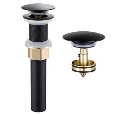 Imagem de Wovier Ralo de pia de banheiro bronze polido a óleo sem transbordamento, pia de vaso lavatório tampa de drenagem pop-up, todo metal à prova de ferrugem latão e aço inoxidável 304, preto