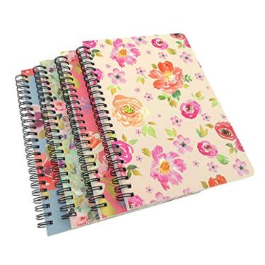Imagem de ALIMITOPIA Pacote com 4 cadernos espirais A5, caderno pautado em arame, bloco de anotações, agenda de anotações, tamanho A5 (21 x 14 cm) e 80 folhas (floral)