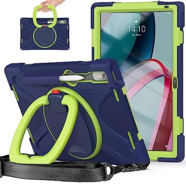 Imagem de QYiiD Capa para Lenovo Tab P11 Pro Gen 2 2022 11,2"/Lenovo Pad Pro 2022, capa protetora resistente à prova de choque com suporte giratório/suporte/alça de ombro de transporte, azul marinho/limão