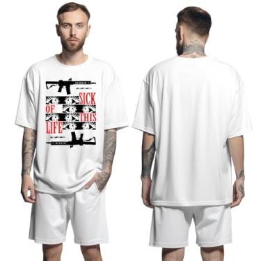 Imagem de Camisa Camiseta Oversized Streetwear Genuine Grit Masculina Larga 100% Algodão 30.1 Sick Of This Life - Branco - M