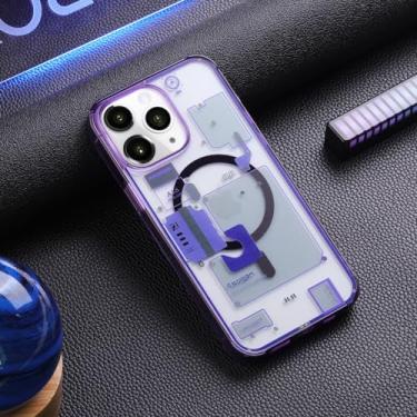 Imagem de Elementos geométricos magnéticos caso para iphone 12 13 14 pro 13 15 pro max 14plus capa eletrônica transparente, roxo, para iphone 14
