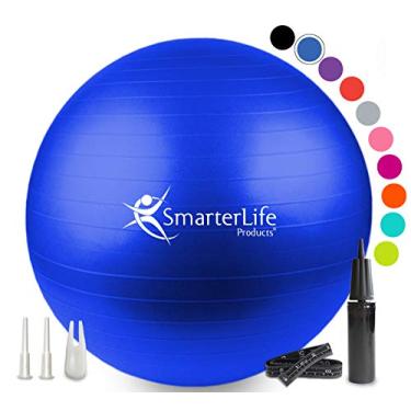 Imagem de (65 cm, Blue) - Exercise Ball for Yoga, Balance, Stability from SmarterLife - Fitness, Pilates, Birthing, Therapy, Office Ball Chair, Classroom Flexible Seating - Anti Burst, No Slip, Workout Guide