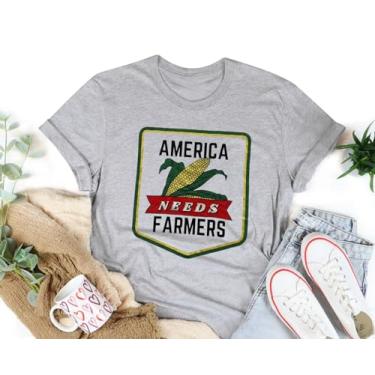 Imagem de JEYMMI Camisetas estampadas femininas Support Farms camiseta manga curta férias de verão camisetas gráficas, Cinza A, P
