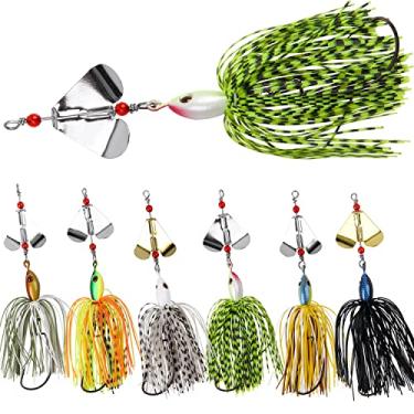 Imagem de Iscas de pesca Spinnerbait Iscas Buzzbait truta salmão metal Spinner Iscas Jig pesca isca cores mistas para baixo, 6pcs