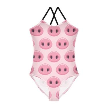 Imagem de JUNZAN Lindo conjunto de biquíni para meninas com nariz de porco, rosa, 1 peça, elástico, conjunto de biquíni 3 anos, Narizes de porco fofos, rosa, 4 Anos
