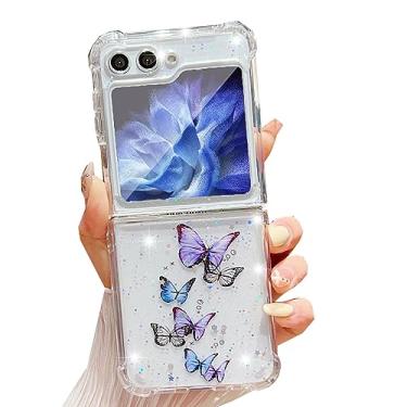 Imagem de Changjia Capa protetora para Samsung Galaxy Z Flip 5 com glitter, estampa de animal brilhante e brilhante, à prova de choque, fina, de silicone TPU transparente, para Galaxy Z Flip 5 5G (roxa)