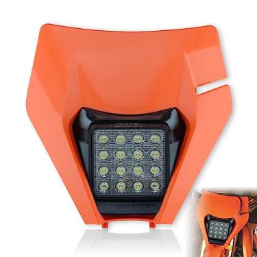 Imagem de fewfuss Dirt Bike Farol LED, farol universal de LED para motocicleta, kit de lâmpada de cabeça Enduro Supermoto (laranja-duplo 16)