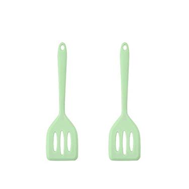 Imagem de HOIRIX Pacote com 2 espátulas pequenas de silicone resistente ao calor para peixes, ovos, panquecas e mais (cor: verde claro, tamanho: 2 unidades)