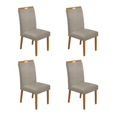 Imagem de Kit 4 Cadeiras de Jantar Madeira Maciça Cerejeira Premium Heloísa Linho Bege