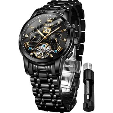 Imagem de OLEVS Masculino Relógios Automáticos para Homens Preto Relógio de Pulso de Luxo Esqueleto de Aço Inoxidável Auto Enrolamento Safira Cristal À Prova D 'Água Relógio - Auto Enrolamento Preto