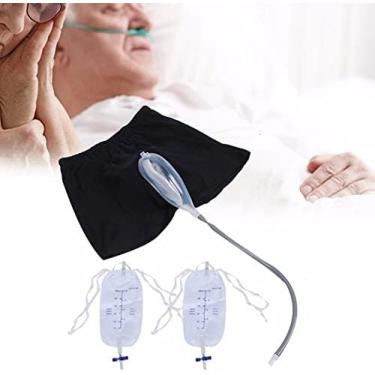 Imagem de Saco de urina masculino reutilizável, calças de incontinência de fraldas para adultos e idosos, 2 sacos de 500ml, saco de urina à prova de funil com cateter, m
