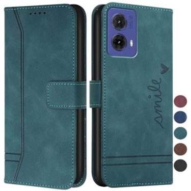 Imagem de COTDINFOR Capa para Moto G85 5G, Moto G85 5G capa carteira com suporte para cartão capa flip de couro com suporte magnético à prova de choque capa carteira para Motorola Moto G85 5G Smile Green