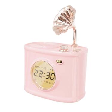Imagem de AsrMyjcx Relógio Digital Retro com Alto-falante Bluetooth, Decoração de Mesa Pequena, Decoração de Mesa Vintage com Despertador para Casa Interior, Rosa