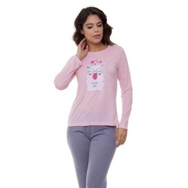 Imagem de Pijama Longo Poliviscose Doce Luar 5220 Lhama, M, Rosa, Azul