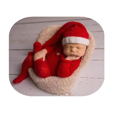 Imagem de Coberllus Adereços de fotografia de Natal, recém-nascidos, roupas de Natal, adereços para fotos de bebê, Papai Noel, chapéu de sessão de fotos vermelho, Vermelho, M