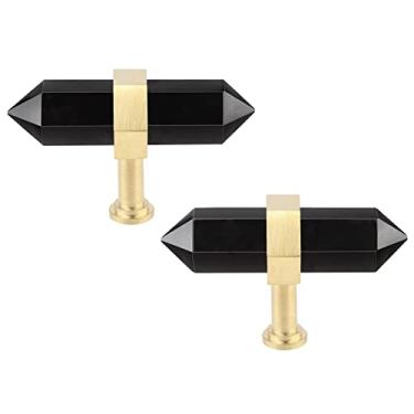 Imagem de Rockcloud Pacote com 2 puxadores de gaveta de pedra de ponto de cristal com parafusos puxador de armário puxador de armário decoração de casa, obsidiana preta