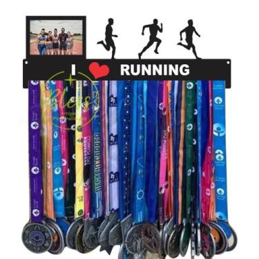 Imagem de Porta Medalhas Esportivo CORRIDA MASCULINO I LOVE RUNNING em MDF Preto