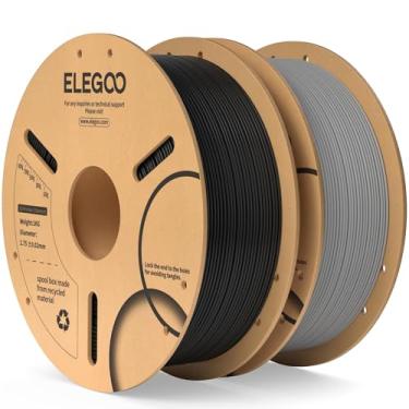 Imagem de ELEGOO Filamento PLA 1,75mm Preto e Cinza 2KG, Precisão Dimensional do Filamento da Impressora 3D +/- 0,02 mm, Carretel de Papelão de 2 Pacotes de 1kg (2,2lbs) Filamento de Impressão 3D