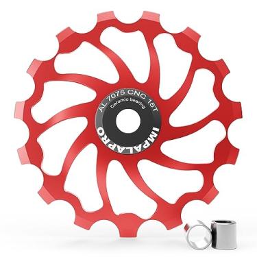 Imagem de IMPALAPRO Roda de polia de desviador de cerâmica grande para bicicleta 15T/17T AL7075 compatível com rodas Shimano Jockey e polia do desviador traseiro Sram (vermelho 15T)