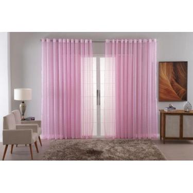 Imagem de Cortina Voil Xadrez Para Sala, Quarto e Cozinha 6,00 x 2,50 Rosa - CON