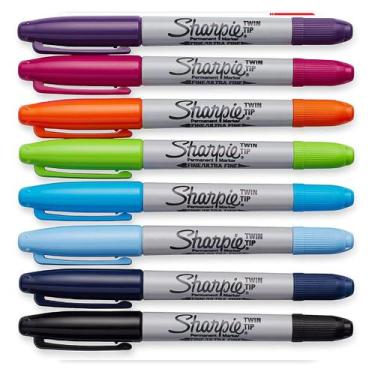 Imagem de Caneta Marcador Permanente Sharpie Ponta Dupla com 8 Cores