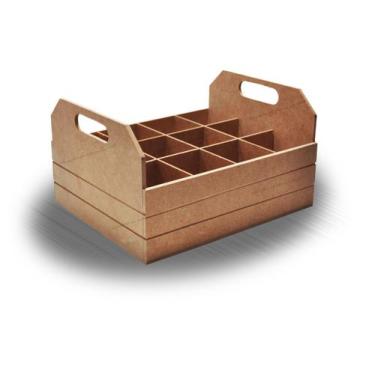 Imagem de Cesta para Garrafas com Alça Lateral e 12 Divisorias 32x18x26 Mdf Made