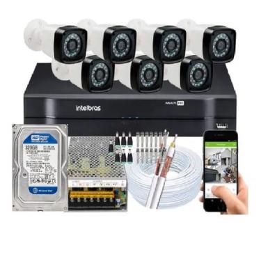 Imagem de Kit 7 Câmeras de segurança 720p + Dvr Mhdx Multi Hd + Hd + Cabo - Inte