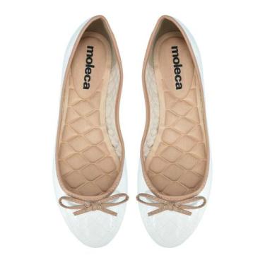 Imagem de Sapatilha Moleca Matelassê Bico Redondo Laço Feminina Branco Off Nude,