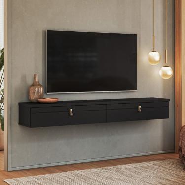 Imagem de Rack Suspenso Line P/ Tvs até 55 Polegadas 160cm 2 Portas Preto - Olivar Móveis