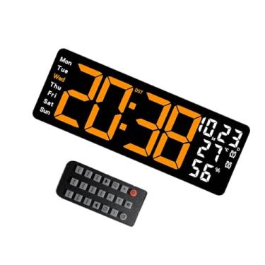 Imagem de Fenteer Relógio de parede digital com luz de atmosfera, display de temperatura multifuncional, relógio de parede LED, display grande para cozinha interna, Laranja