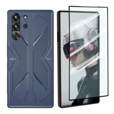 Imagem de Capa para ZTE Nubia Red Magic 10 Pro, airbags de grau militar de TPU macio, proteção contra quedas, antiimpressões digitais, [1 protetor de tela] Capa Red Magic 10 Pro Plus+, azul marinho