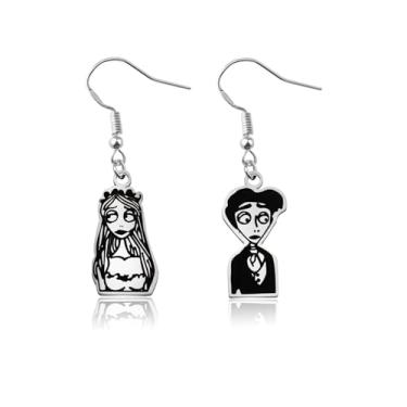 Imagem de WSNANG Brincos de presente de filme de terror Halloween Emily e Victor brincos de personagens de filmes de terror joias de filmes de desenho animado, 1.2inch*0.98inch, Aço inoxidável, Sem pedra