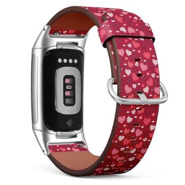 Imagem de Pulseira de relógio de couro de substituição para Fitbit Charge 5/Fitbit Charge 6 (velas com corações dos namorados) para mulheres e homens