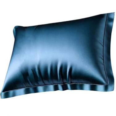 Imagem de Fronha de Cetim Seda Toque Suave Com Aba Luxo Antifrizz Cabelo Capa de Travesseiro para Cama Color 50x70cm (Azul)