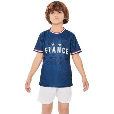 Imagem de Bolognifi Camisa de futebol infantil, camiseta da Copa Europeia/Américas, meninos e meninas, conjunto de shorts esportivos de futebol com meia manga(France,6-7A)