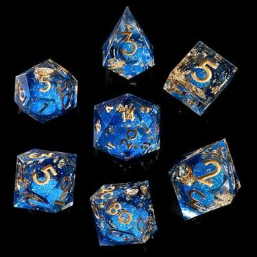 Imagem de Role dice Liquid Core DND Dice Set, 7pcs Sharp Edge Dice for Role Playing Dungeons and Dragons Ttrpg with Gift Box, Handmade Resin D&D Dice RPG Role Playing Games Dice Set(Blue Gold)