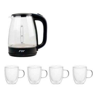 Imagem de Jarra De Vidro Elétrica 1,8 L + 4 Caneca Vidro Duplo 350ml - Kadê