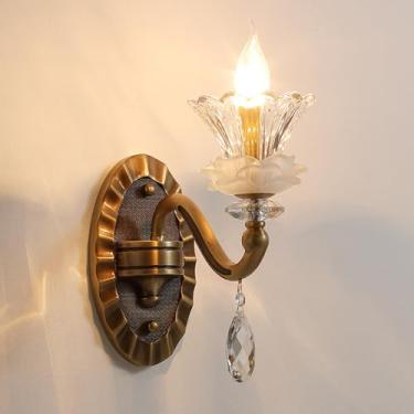 Imagem de Luminária de parede de vidro com flores elegantes, luminária de parede de cristal retrô de meados do século, arandelas de arte luxuosas em cobre e bronze para café, restaurante, corredor, E1